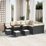 vidaXL Ensemble de Sofa de Jardin de 13 Pièces avec Coussins Noir Poly Rattan Acacia