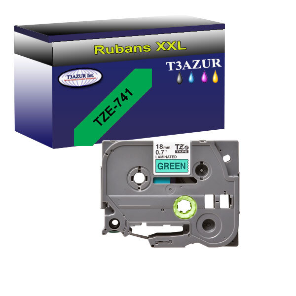 Ruban pour étiquettes laminées générique Brother Tze-741 pour étiqueteuses P-touch - Texte noir sur fond vert