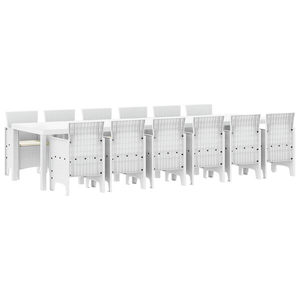 Set de salle à manger jardin vidaXL 13 pièces avec coussins en poly rattan blanc