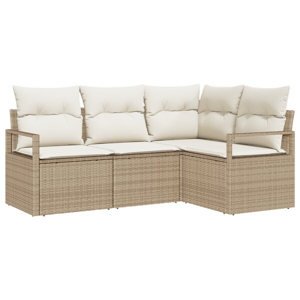 Ensemble canapé jardin 4 pièces avec coussins Beige Rotin Synthétique