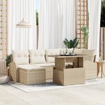 Ensemble de canapé de jardin 7 pièces avec coussins beige en polyrotin