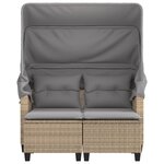 vidaXL Canapé de jardin 2 places avec auvent et tabourets beige rotin