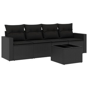 vidaXL Salon de jardin 5 Pièces avec coussins noir résine tressée