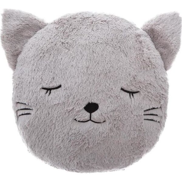 Coussin Rond Fourrure Chat - Ø 28 x 10,5 cm - Gris