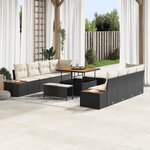 Ensemble de canapé de jardin vidaXL 11 pièces avec coussins Noir Poly rotin Acacia