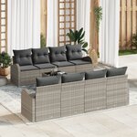 Ensemble de canapé de jardin 9 pièces vidaXL avec coussins Gris clair Poly Rattan