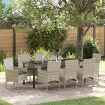 vidaXL Ensemble de salle à manger de jardin 9 pièces avec coussins en poly rotin gris clair