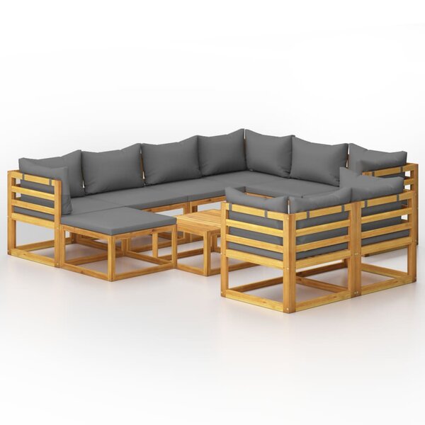Salon de jardin meuble d'extérieur ensemble de mobilier 10 pièces avec coussin bois d'acacia solide 02_0014961