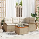 vidaXL Ensemble de canapé de jardin 5 pièces avec coussins Beige Poly Rattan Acacia
