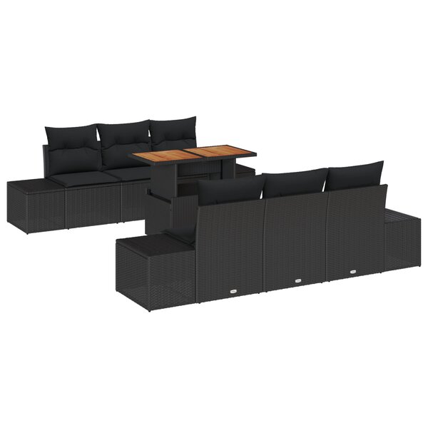 vidaXL Canapé de Jardin 7 Pièces avec Coussins Noir Poly Rattan