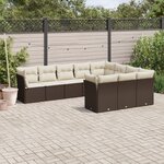 vidaXL Salon de jardin 10 Pièces avec coussins marron résine tressée