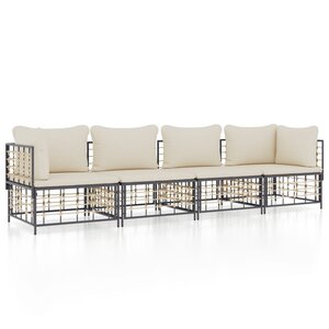 vidaXL Salon de jardin 4 Pièces avec coussins anthracite résine tressée