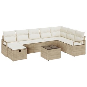 Ensemble de Canapés de Jardin de 9 pièces vidaXL avec Coussins Beige Rattan Poly