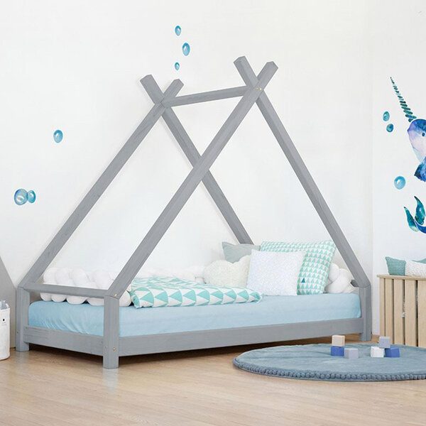Lit Tipi enfant bois massif gris 90 x 200 cm