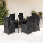 vidaXL Ensemble à manger de jardin coussins 7Pièces Noir Résine tressée