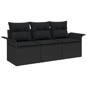 vidaXL Ensemble de canapé de jardin 3 pièces avec coussins en poly rotin noir