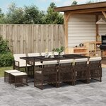 vidaXL Ensemble à manger de jardin avec coussins 13 Pièces marron rotin