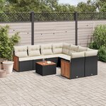vidaXL Salon de jardin 9 Pièces avec coussins noir résine tressée
