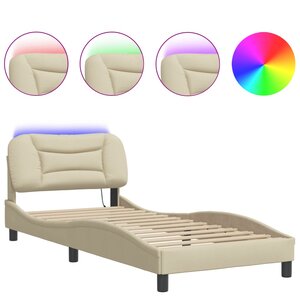vidaXL Cadre de lit avec lumières LED crème 80x200 cm tissu