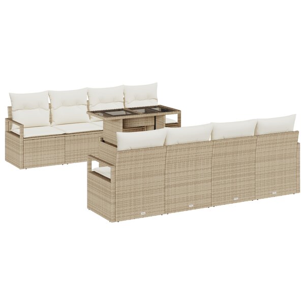Ensemble de canapé de jardin 9 pièces avec coussins Beige Poly Rotin