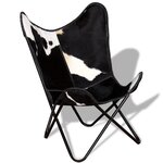 Vidaxl chaise papillon noir et blanc cuir véritable de vache