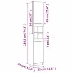 vidaXL Armoire de bain Chêne marron 32x34x188 5 cm Bois d'ingénierie