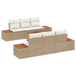 vidaXL Ensemble de canapé de jardin 7 pièces avec coussins beige en rattan poly acacia