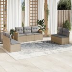 vidaXL Salon de jardin avec coussins 7 Pièces beige résine tressée