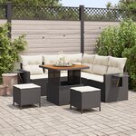 Ensemble de canapé de jardin de 8 pièces avec coussins noir poly rotin acacia