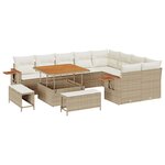 Ensemble de canapés de jardin 12 pièces avec coussins en poly rotin beige et acacia