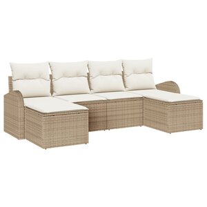 Ensemble de canapé de jardin vidaXL 6 pièces avec coussins beige poly rattan
