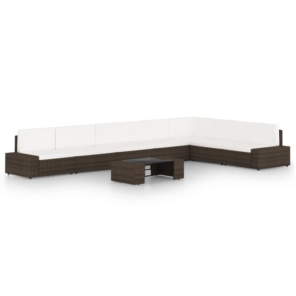 vidaXL Salon de jardin 8 Pièces avec coussins Marron Résine tressée
