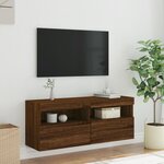 vidaXL Meuble TV mural avec lumières LED chêne marron 100x30x40 cm