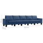 vidaXL Canapé à 5 places Bleu Tissu