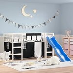 vidaXL Lit mezzanine enfants et rideaux blanc/noir 80x200cm pin massif