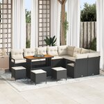 Ensemble de Canapé de Jardin 13 pièces avec Coussins Noir Poly Rattan Acacia