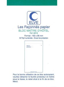 Bloc Maître d'hôtel, 150 x 85 mm, 50 feuillets tripli ELVE
