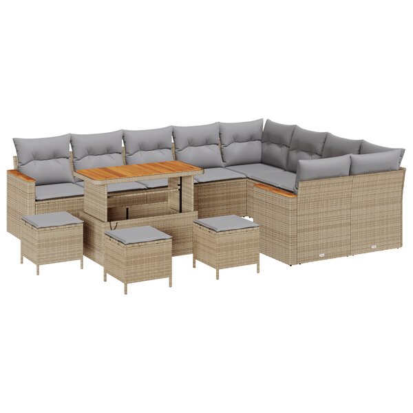 Ensemble 13 pièces de canapés de jardin avec coussins Beige Poly Rotin Acacia