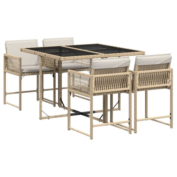 vidaXL Ensemble à manger de jardin avec coussins 5Pièces Beige poly rotin