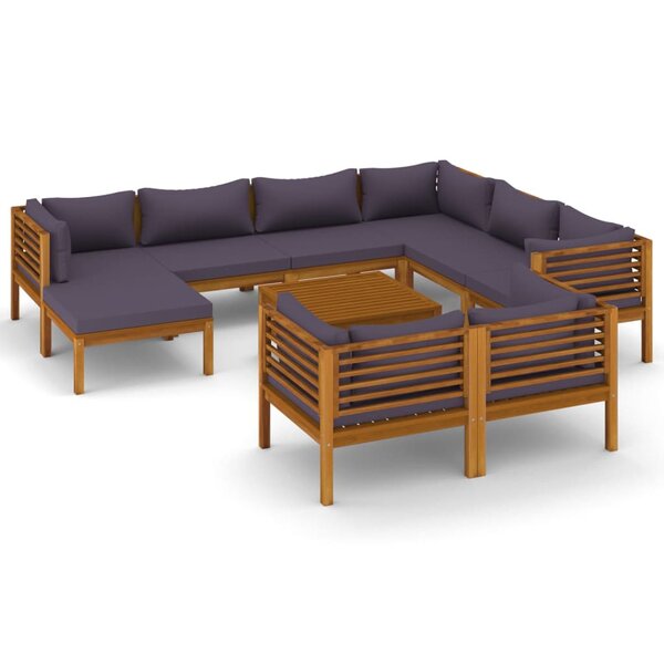 Salon de jardin meuble d'extérieur ensemble de mobilier 10 pièces avec coussin bois d'acacia solide 02_0014960