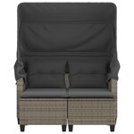 vidaXL Canapé de jardin 2 places avec auvent et tabourets gris rotin
