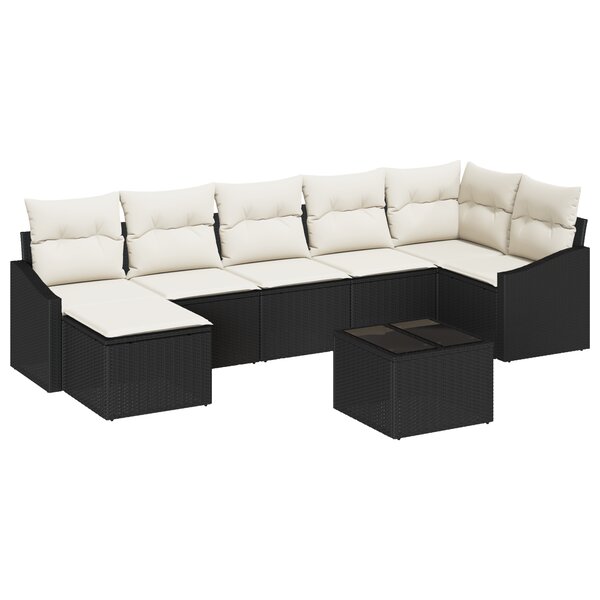 vidaXL Ensemble de canapés de jardin 7 pièces avec coussins marron en poly rattan