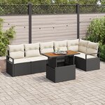 Ensemble de canapé de jardin de 7 pièces avec coussins en poly rattan noir