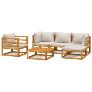 vidaXL Salon de jardin 6 Pièces avec coussins gris clair bois massif