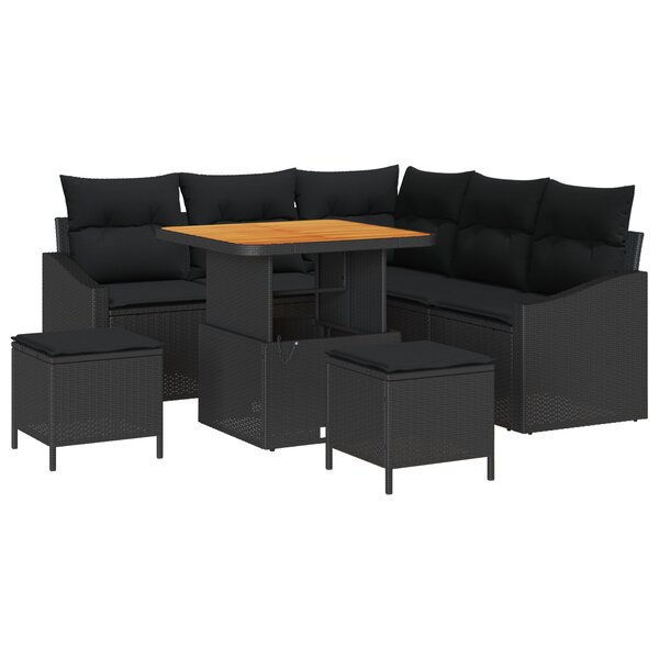 Ensemble de canapés de jardin 8 pièces avec coussins Noir rotin acacia
