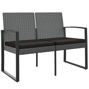vidaXL Banc de jardin à 2 places et coussins gris foncé PP rotin