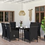 vidaXL Ensemble à manger de jardin avec coussins 7 Pièces Noir