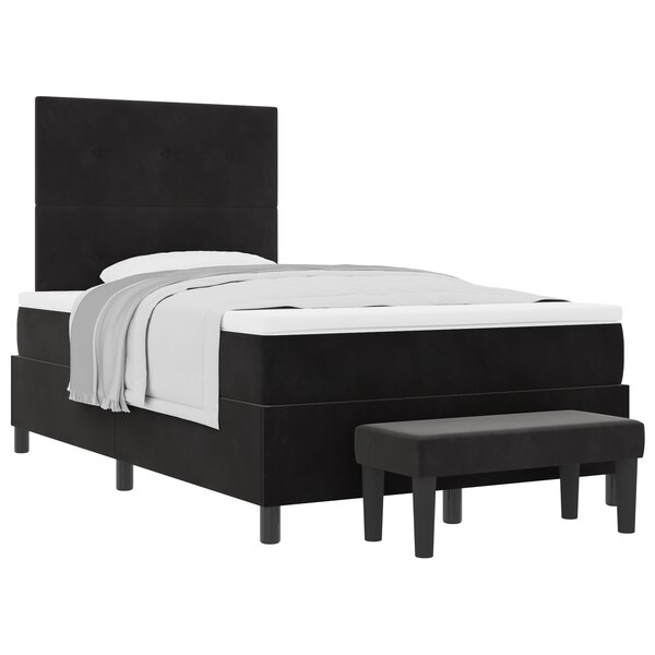 vidaXL Lit à Ressorts avec Matelas & Banc Noir 120x190 cm Velours
