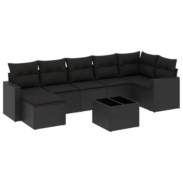 vidaXL Salon de jardin 8 Pièces avec coussins noir résine tressée