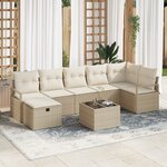 Ensemble de Canapé 8 pièces vidaXL de Jardin avec Coussins Beige Rattan Poly